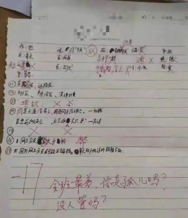 质问学生“你是孤儿吗”，作业评语怎能如此